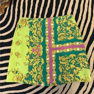 Mango Green and Gold Patterned Mini Skirt